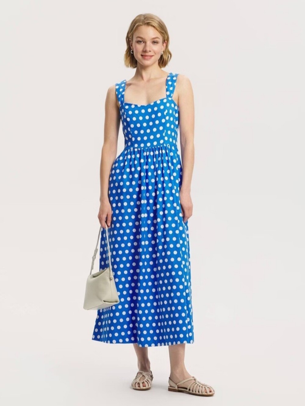 Women's Wide Straps Midi A-Line Dress - A New Day" Blue Polka Dot